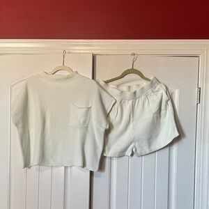 Amazon White Ribbed Knit Top and Shorts Set